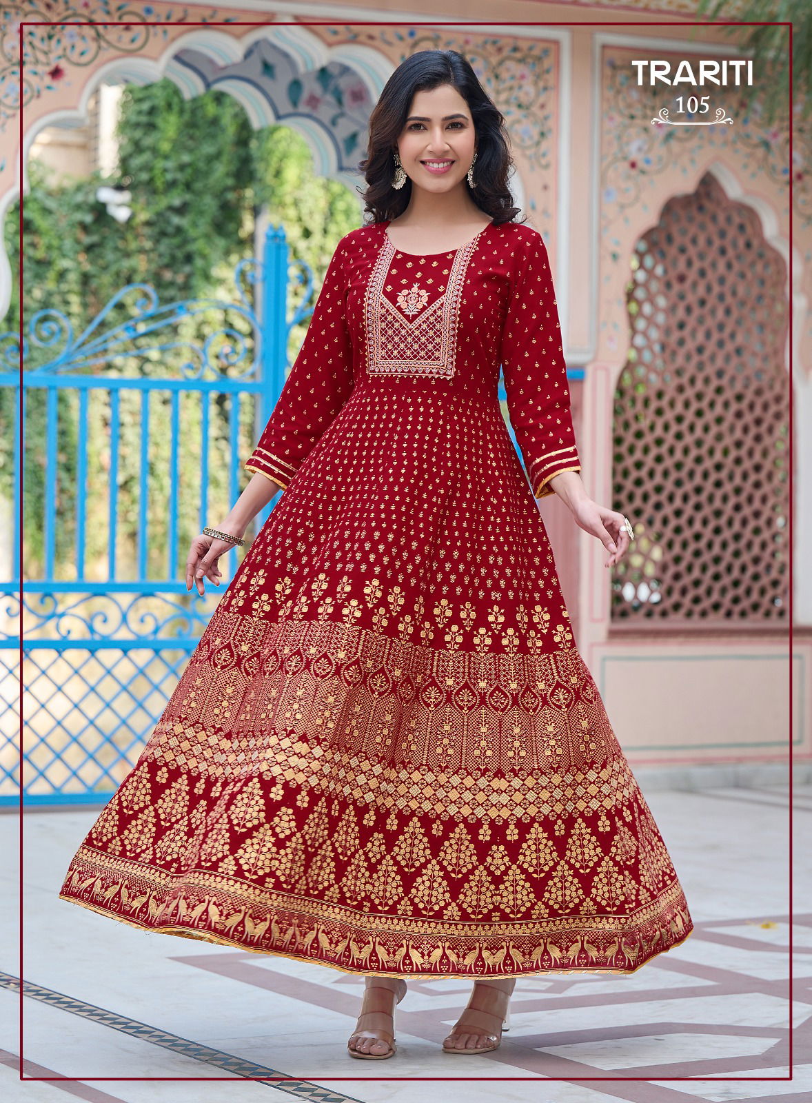 Trariti 101 Rayon Printed Long Anarkali Kurtis Wholesale Price In Surat
